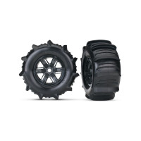 Kompletní kola pro model X-Maxx. Černé  disky s lopatkovými pneumatikami  (2 ks v balení). Rozměr disku ø145/110x85 mm, rozměr pneumatiky ø220x98 mm, Unašeč je šestihran 24 mm s offsetem 50 mm. Paddle tires-lopatkové pneumatiky jsou vhodné do písku, sněhu nebo pro jízdu po vodní hladině.