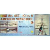 Stavebnici Mantua Model Amerigo Vespucci 1:84 můžete zakoupit kompletní obj. č. KR-800741, nebo ji stavět postupně z 8 menších setů. Sada č8. kit obsahuje příslušenství pro dokončení stožárů a ráhen.