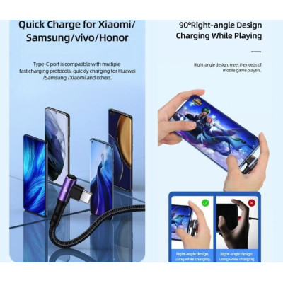 3in1 Right-angle 66W Fast Charging & Data Cable (L + C + M)