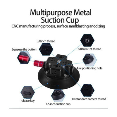 CNC Quick Release Vehicle Suction Mount (4.5inch) Black