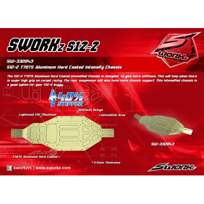 SWORKz 1/10 S12-2 hliníkové šasi "Intensify", tvrzené, 1 ks.