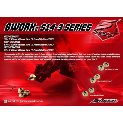 SWORKz S14-3 12mm hliníkové unašeče kol, 3,0mm, 2 ks.
