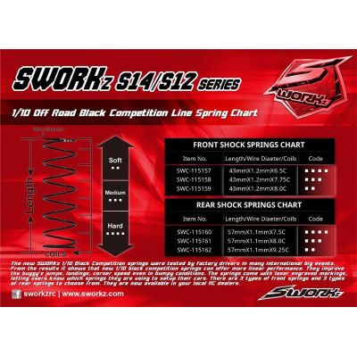 SWORKz S14/S12 Competition černé pružiny olej. tlumičů, zadní L2, 57x1.1x9.25mm, 2 ks.
