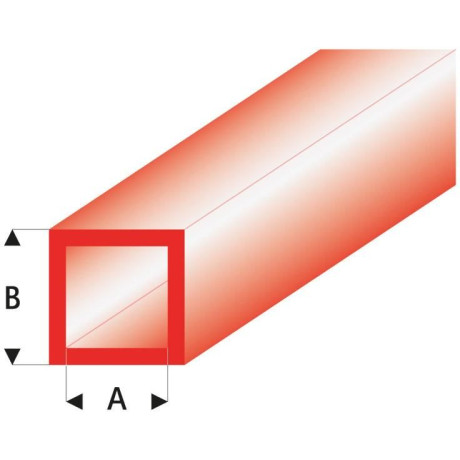 Raboesch profil ASA trubka čtvercová transparentní červená 2x3x330mm (5)