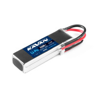 LiPo akumulátorová sada KAVAN se zvýšenou zatížitelností 40/80C, nabíjení až 2C. Tříčlánek 3s1p 11,1V 2200 mAh, rozměry: 110x35x22,5mm, hmotnost: 166g, servisní konektor JST-XH.
