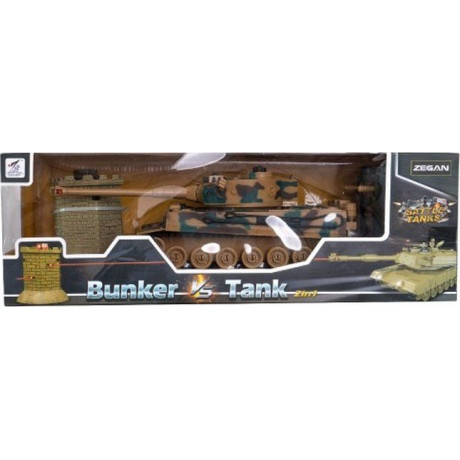Tank RC 35cm+bunker na bat. plast s dobíjacím packom so zvukom sa svetlom 40MHz v krabici
