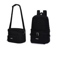 31*16*41cm 945g It is with two layers and can be a backpack or a shoulder bag. Small bag: 29 x 14 x 17cm