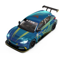 Dráhové autíčko SCX Advance Cupra e-Racer FIA Touring Car World Cup Champion v měřítku 1:32, s osvětlením pro digitální autodráhy SCX Advance. Verze 2.0.