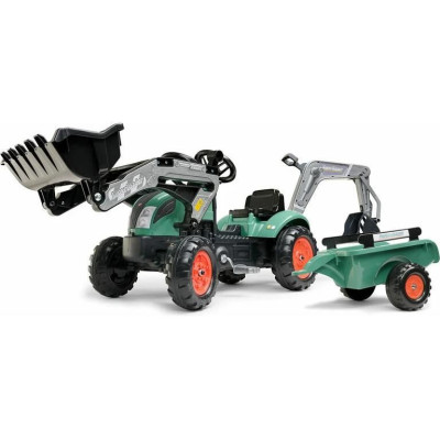 FALK - Šlapací traktor Farm Lander s nakladačem, rypadlem a vlečkou zelený