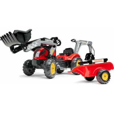 FALK - Šlapací traktor Farm Lander s nakladačem, rypadlem a vlečkou červený