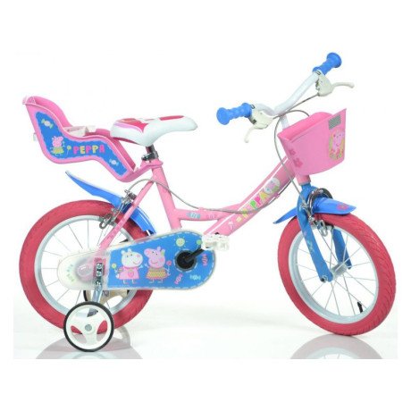 DINO Bikes - Dětské kolo 14\" Pepa Pig se sedačkou a košíkem
