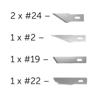 Modelcraft sada náhradních čepelí (2x #24, #2, #19, #22) pro držák #2 a #5. Jsou určeny pro jemné rovné i oblé řezy. Pro řemeslníky, modeláře a profesionály. Čepele jsou kompatibilní s nožem #2 SH-PKN3302 a #5 SH-PKN3305