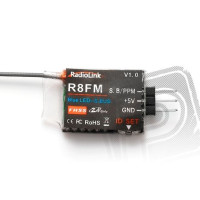 Osmikanálový miniaturní přijímač 2,4GHz FHSS pro vysílače Radiolink T8FB s přepínatelným sériovým výstupem S-BUS nebo PPM. Ideální pro multikoptéry. Rozměry 16,21,5x5,5mm, 2,5g. Omezený dosah.